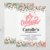 カラフルなコンフェッティでお祝いしよう！簡単パーティー誕生日 招待状 (正面/裏面)