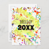 カラフルなコンフェッティの新年黄色のスクイグル シーズンポストカード (正面/裏面)