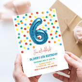 カラフルなコンフェッティの風船6歳誕生日男の子 招待状