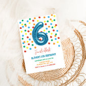 カラフルなコンフェッティの風船6歳誕生日男の子 招待状