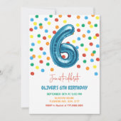 カラフルなコンフェッティの風船6歳誕生日男の子 招待状 (正面)