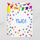 カラフルなコンフェッティドット 2歳の誕生日パーティー こども 招待状 (正面/裏面)