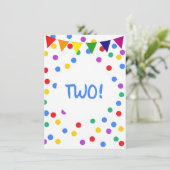 カラフルなコンフェッティドット 2歳の誕生日パーティー こども 招待状 (スタンド正面)