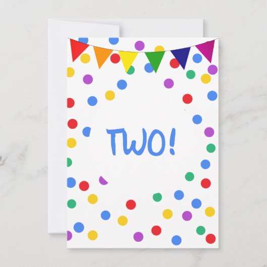 カラフルなコンフェッティドット 2歳の誕生日パーティー こども 招待状 (正面)