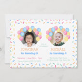 カラフルなコンフェッティバルーン写真共同誕生日 招待状 (正面)