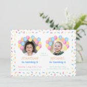 カラフルなコンフェッティバルーン写真共同誕生日 招待状 (スタンド正面)