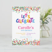カラフルなコンフェッティパーティーの誕生日をお祝いしよう 招待状 (スタンド正面)