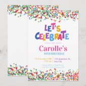 カラフルなコンフェッティパーティーの誕生日をお祝いしよう 招待状 (正面/裏面)