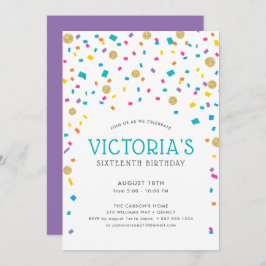 カラフルなコンフェッティ誕生日パーティー 招待状