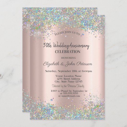 カラフルなコンフェッティ ウェディング アニバーサリー 招待状 (正面/裏面)