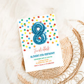 カラフルなコンフェッティ エイト バルーン 8歳の誕生日 男の子 招待状