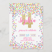 カラフルなコンフェッティ ゴールド グリッター ガール 4歳の誕生日 招待状 (正面/裏面)