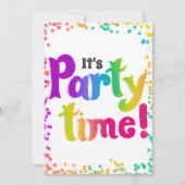 カラフルなコンフェッティ パーティータイム!お祝い 招待状 (正面)