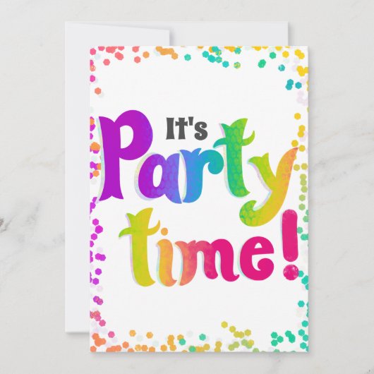 カラフルなコンフェッティ パーティータイム!お祝い 招待状 (正面)