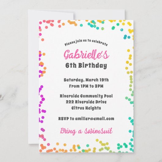 カラフルなコンフェッティ パーティータイム!お祝い 招待状 (裏面)