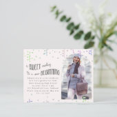 カラフルなコンフェッティ 卒業パーティー招待状 案内ポストカード (スタンド正面)