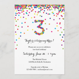 カラフルなコンフェッティ 3歳の誕生日パーティー招待状 招待状