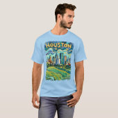 カラフルなゴッホ風ヒューストンの都市景観 Tシャツ (正面フル)