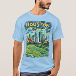 カラフルなゴッホ風ヒューストンの都市景観 Tシャツ