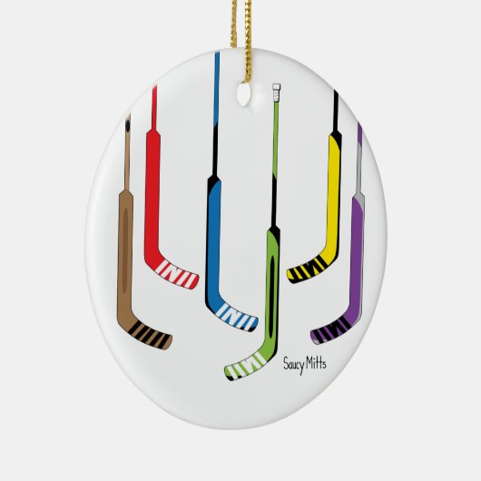 カラフルなゴールキーパーのアイスホッケー用スティック セラミックオーナメント (右)