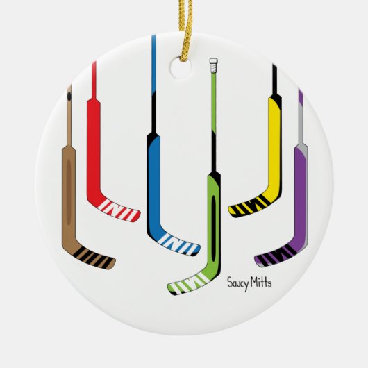 カラフルなゴールキーパーのアイスホッケー用スティック セラミックオーナメント (正面)