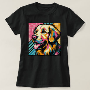 カラフルなゴールデンレトリバーのポップアートデザインが楽しい Tシャツ