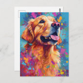 カラフルなゴールデンレトリバー ポストカード (正面/裏面)