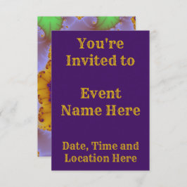 カラフルなゴールドとパープルのフラクタル誕生日 招待状