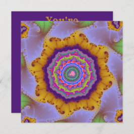 カラフルなゴールドとパープルのフラクタル誕生日 招待状