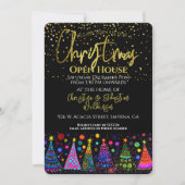 カラフルなゴールド ブラック クリスマス オープンハウス 招待状 (正面)