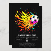 カラフルなゴール編集可能なサッカーバースデー 招待状 (正面/裏面)