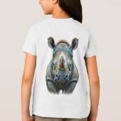 カラフルなサイの肖像画 鮮やかな野生生物 トライブレンドTシャツ (裏面)