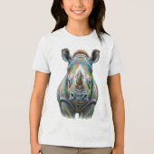 カラフルなサイの肖像画 鮮やかな野生生物 トライブレンドTシャツ (正面)