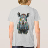 カラフルなサイの肖像画 鮮やかな野生生物 トライブレンドTシャツ (裏面)