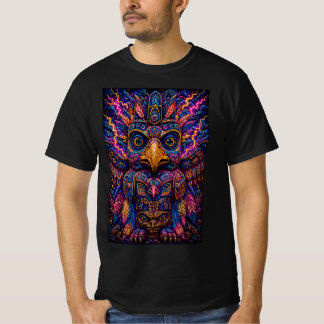 カラフルなサイケデリックアートのフクロウトーテム メンズTシャツ Tシャツ