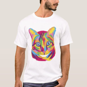 カラフルなサイケデリック・キャットフェイス ポップアートスタイル Tシャツ