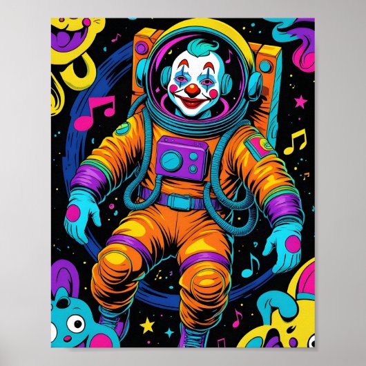 カラフルなサイケデリック クラウン 宇宙飛行士 アート ポスター (正面)