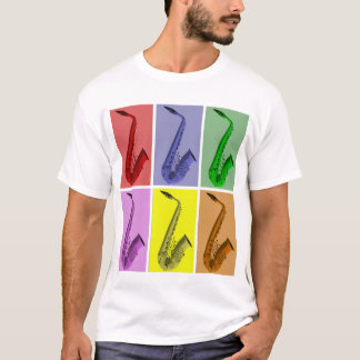 カラフルなサクソフォーン音楽Tシャツのコラージュ Tシャツ