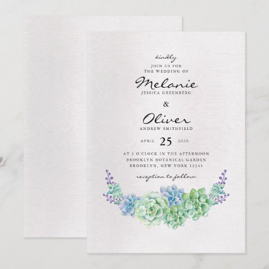 カラフルなサボテンの結婚式 招待状 (正面/裏面)