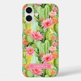 カラフルなサボテンの花のウォーターカラー iPhoneケース 名入れ可能 iPhone 16 Plusケース