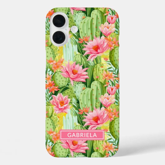 カラフルなサボテンの花のウォーターカラー iPhoneケース 名入れ可能 Case-Mate iPhoneケース (裏面)