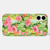 カラフルなサボテンの花のウォーターカラー iPhoneケース 名入れ可能 Case-Mate iPhoneケース (裏面 (横))