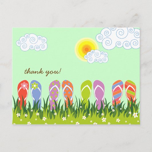 カラフルなサマー フリップ フロップ 楽しい太陽の庭 ポストカード (正面)