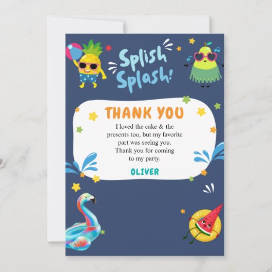 カラフルなサマー プール バースデー お礼カード サンキューカード (正面)