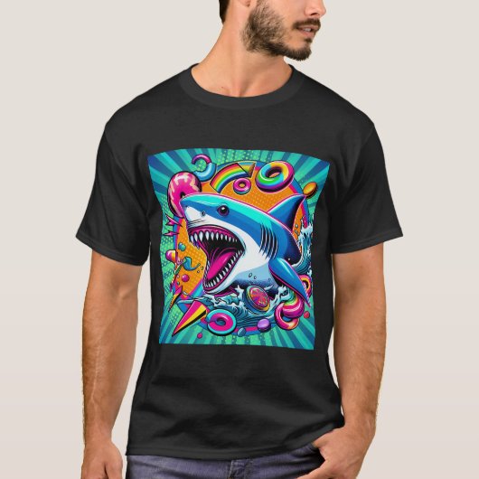 カラフルなサメ Tシャツ (正面)