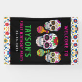 カラフルなサルスエルテのSugar Skulls 1歳の誕生日 横断幕 (横)