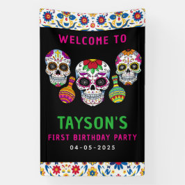 カラフルなサルスエルテのSugar Skulls 1歳の誕生日 横断幕