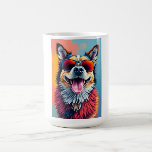 カラフルなサングラスの犬 コーヒーマグカップ (中央)