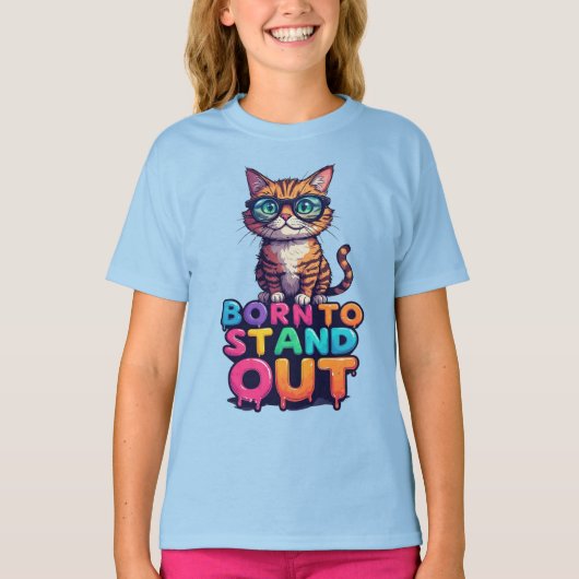 カラフルなサングラス猫 Tシャツ (正面)