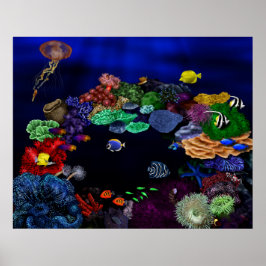 カラフルなサンゴと魚の礁アート ポスター